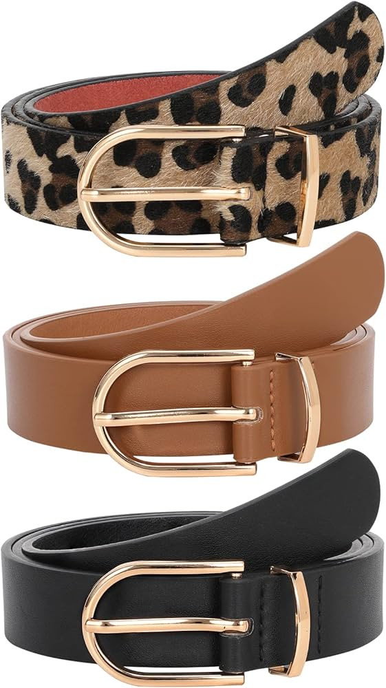 JASGOOD 3 Pack Women’s Leather Belts for Jeans Pants Fashion Ladies Belt with Gold Buckle | Amazon (US)