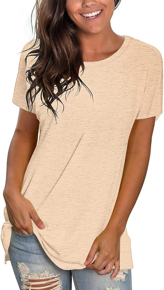 Womens T Shirts Short Sleeve Crewneck Loose Casual Summer Tees Basic Tops S-2XL | Amazon (US)