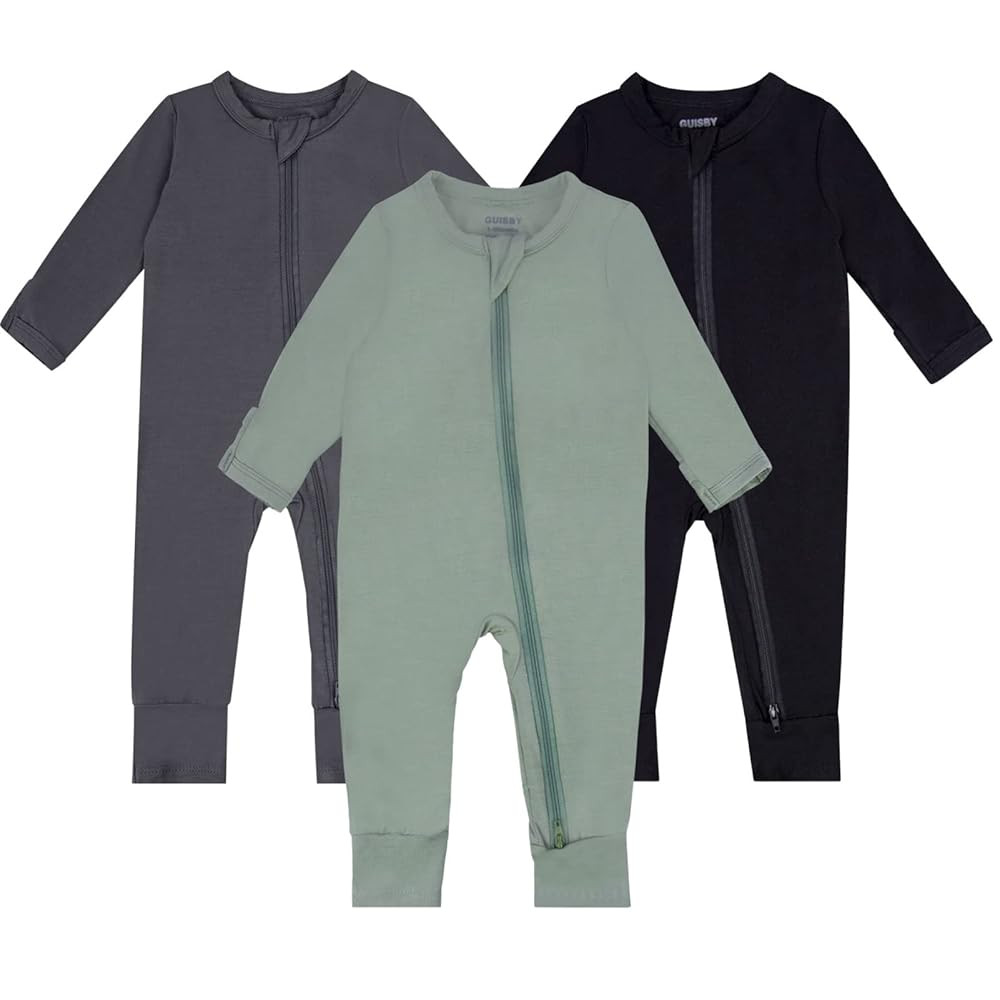 GUISBY Baby Pajamas with Mitten Cuffs - 3Pcs Girls Boys 2 Way Zipper Long Sleeve Rayon Sleepers | Amazon (US)