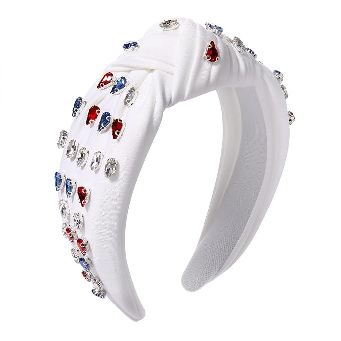 4th of July Headbands American Flag Rhinestone Knotted Headband for women Sparkly Red White Blue ... | Amazon (US)