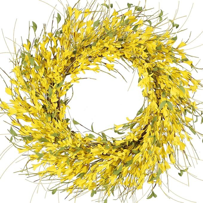 GTIDEA 24" Spring Wreaths for Front Door Artificial Forsythia Flower Wreath on Grapevine Yellow W... | Amazon (US)