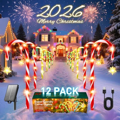 Christmas Decorations Outdoor, 10 Modes Waterproof Candy Cane Lights Outdoor Christmas Decorations, 28 Ft Solar Pathway Lights For Walkway Yard Lawn P | Wayfair North America