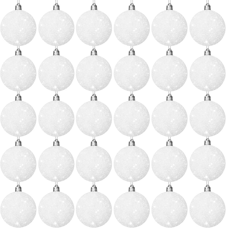30 Pcs 2.36 Inch White Snowball Ornament,Christmas White Sparkly Ball Ornament,Christmas Tree Bal... | Amazon (US)