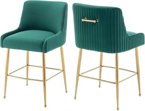 26” Velvet Counter Height Bar Stools Set of 2,Upholstered bar Chair Gold Bar Stools with Back, ... | Amazon (CA)