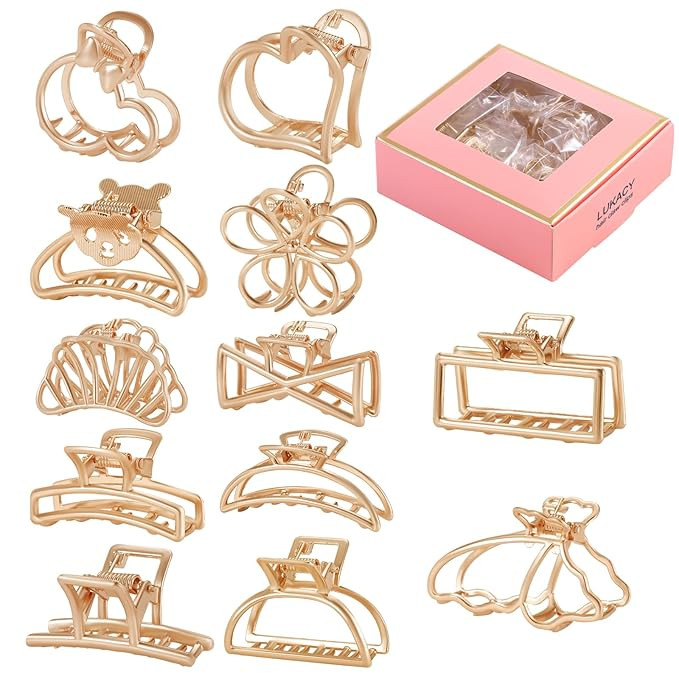 12 Pack Small Gold Hair Claw Clips 1.8 Ince Mini Hari Clips for Women, Thick hair styling,Strong ... | Amazon (US)