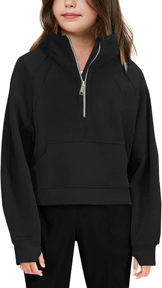 Girls' Hoodies Sweatshirts Half Zipper Pullover Crop Tops for Teen Girls Long Sleeve Sweater Thum... | Amazon (US)