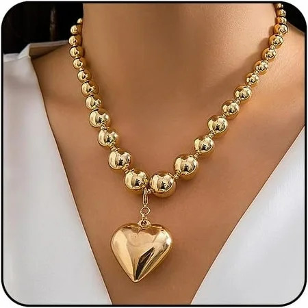 Gold Heart Chunky Necklaces for Women Silver Heart Necklace Big Pearl Choker Necklace Y2k Necklace Pearl Statement Necklace Trendy Jewelry | Walmart (US)