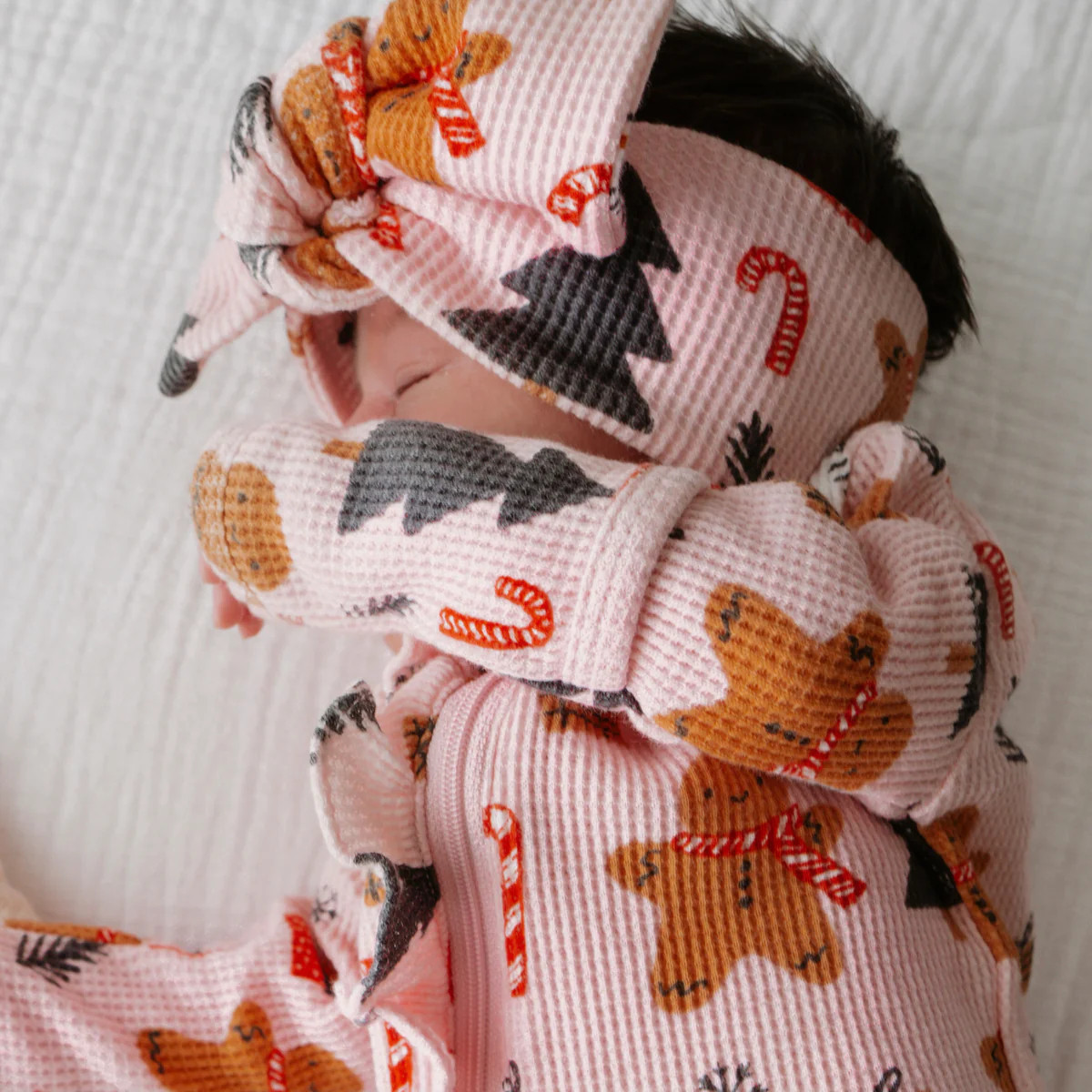 Organic Waffle Knot Bow, Gingerbread Wonderland Blush | SpearmintLOVE