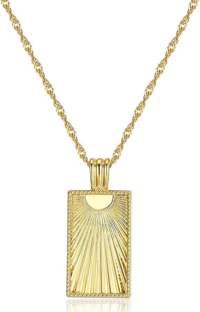LEMON GRASS Womens Rose Coin Gold Necklace | Flower Disc Necklace Flat Curb Chain 16''+2'' | Amazon (US)