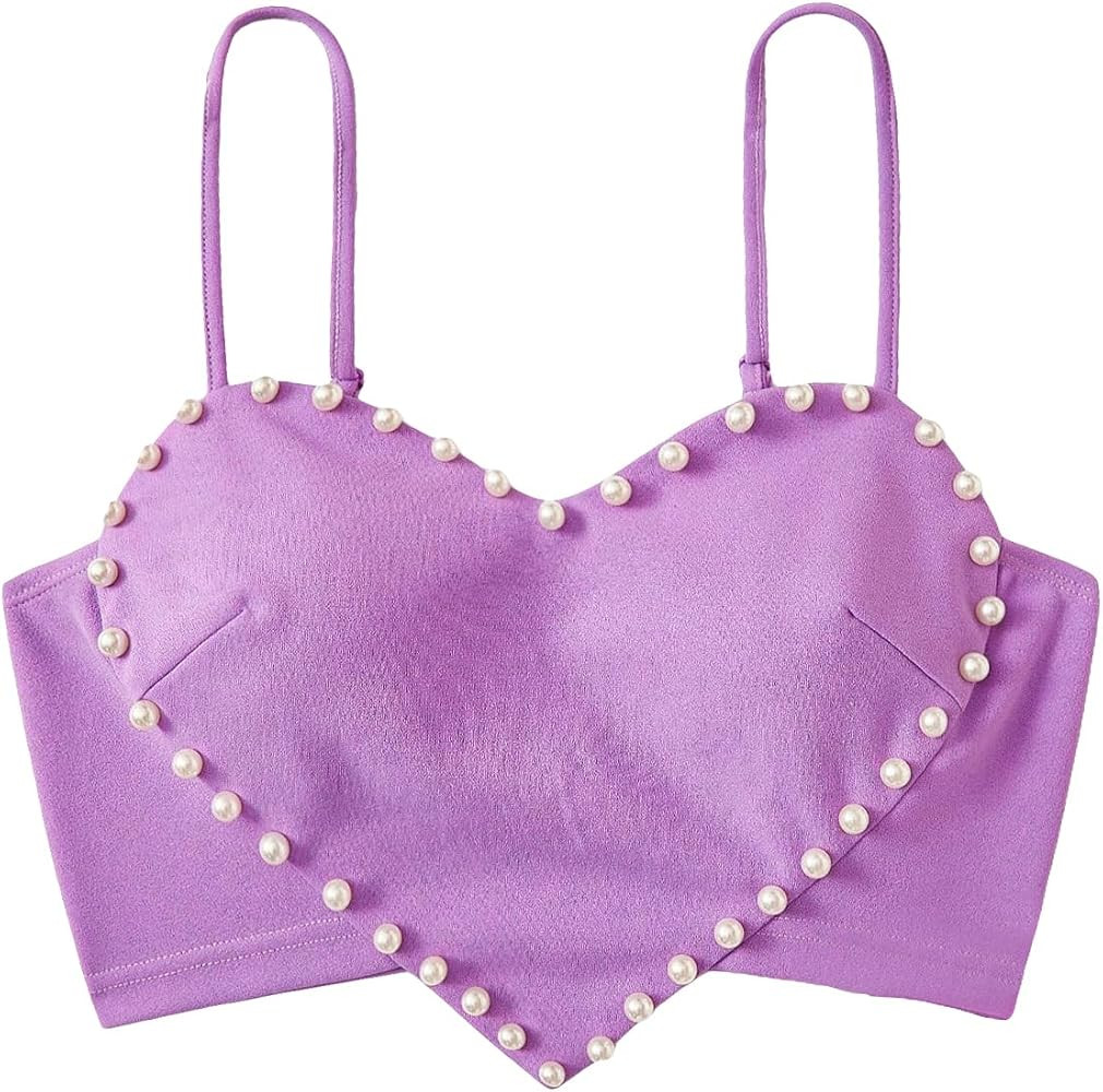 WDIRARA Women's Cami Heart Pearl Crop Top Sparkly Outfits | Amazon (US)