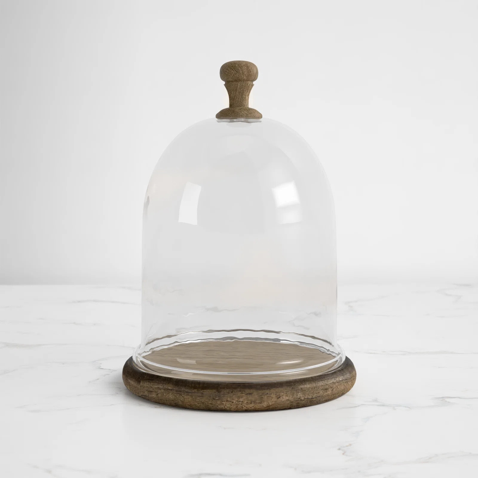 Brown Maeve Farmhouse Dome Shaped Wood and Glass Cloche | Wayfair North America