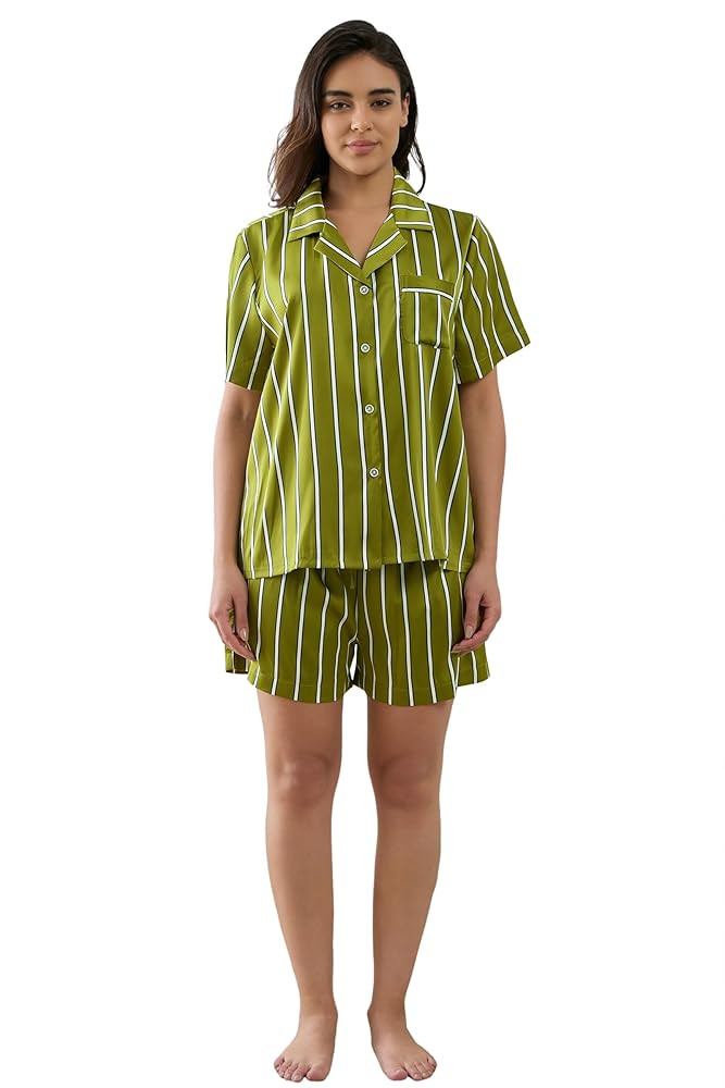 Womens Silk Satin Shorts Pajamas Set Button Down 2 Piece Pjs Short Sleeve Oversized Sleepwear wit... | Amazon (US)