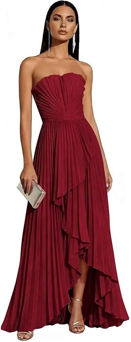 Chiffon Bridesmaid Dresses for Women 2026 Strapless Pleated Formal Wedding Guest Dress | Amazon (US)