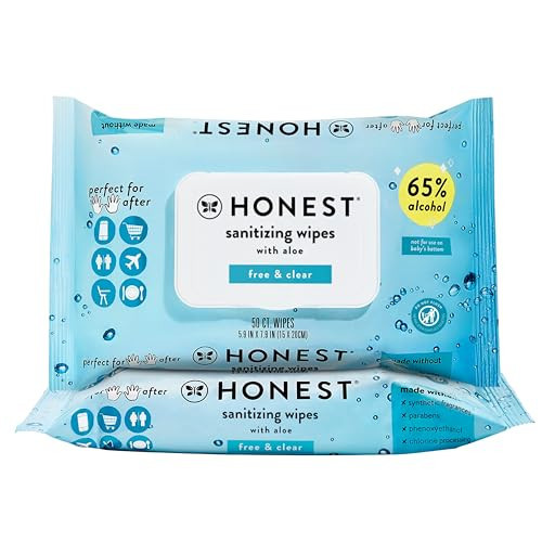The Honest Company Fragrance-Free Sanitizing Alcohol Wipes, Antibacterial, Safe for Hands Kills 99% of Germs, Made With Aloe, 100 Count, (2 Packs 50) | Amazon (US)