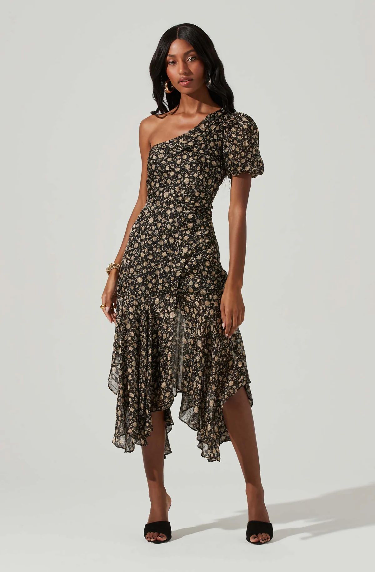 Santorini Floral One Shoulder Midi Dress | ASTR The Label (US)