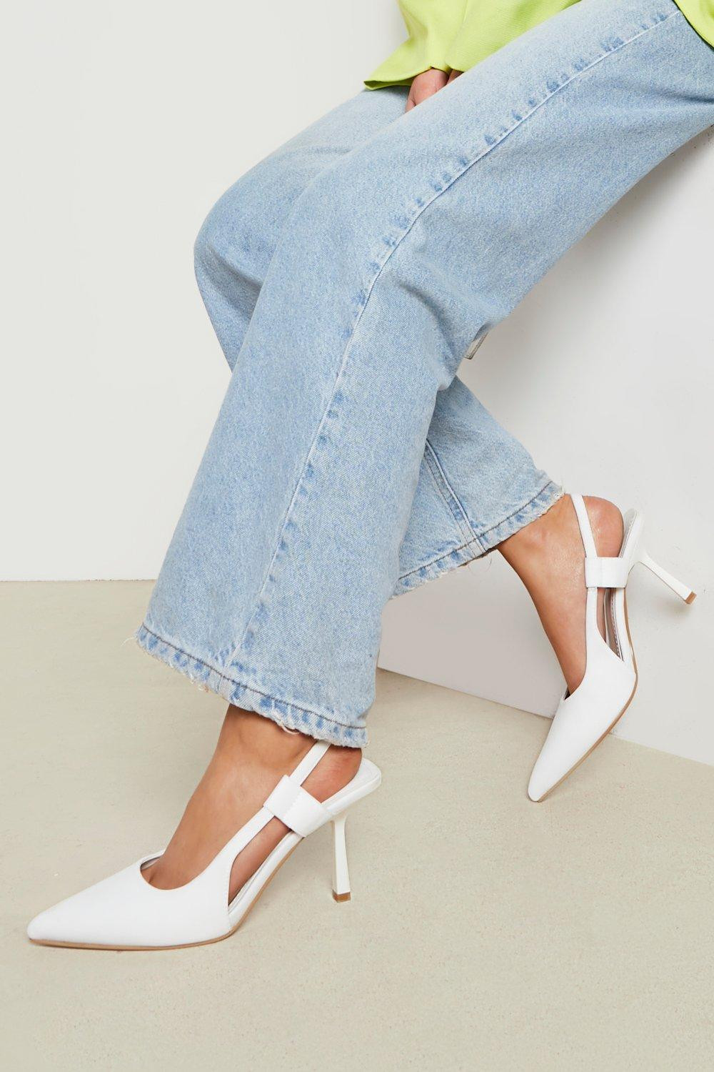 Womens Sling Back Court Heel - White - 3 | Boohoo.com (US & CA)