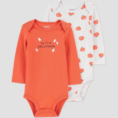 Carter's Just One You® Baby Halloween Pumpkins 2pk Bodysuit - Orange 3M | Target