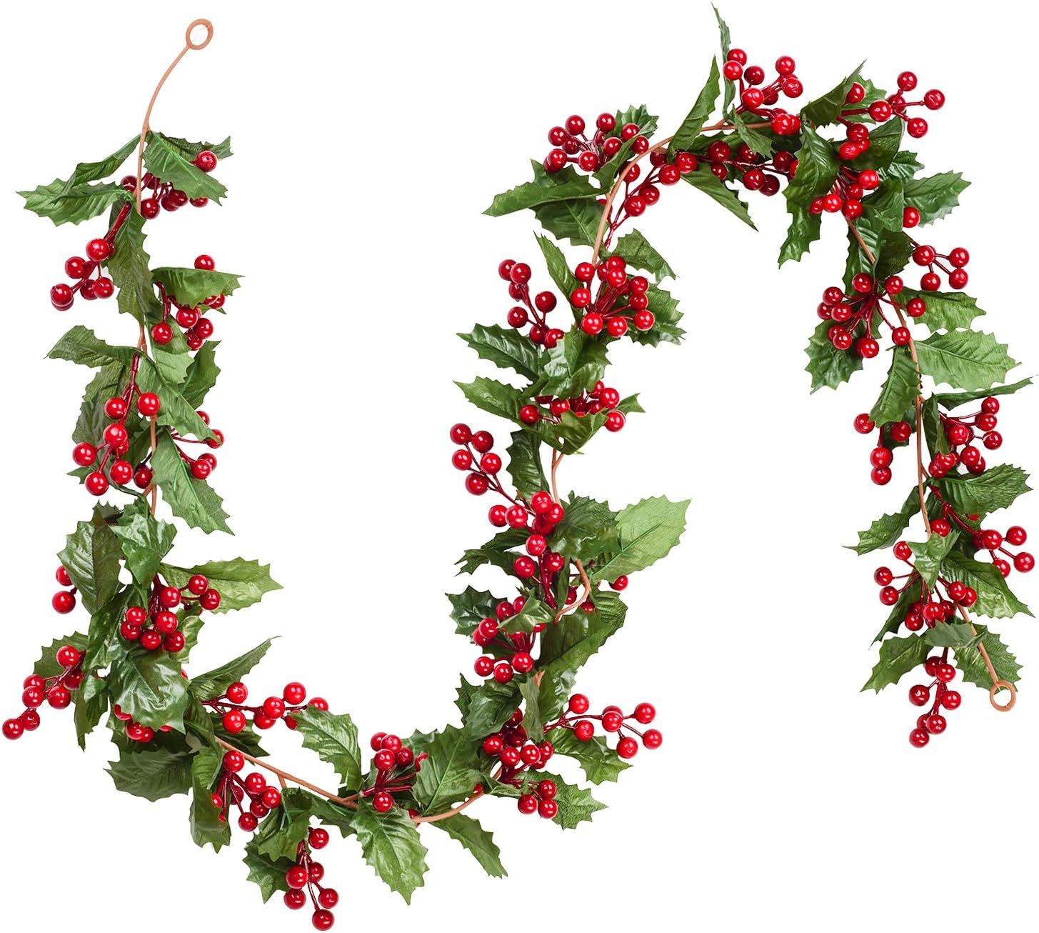 DearHouse 6FT Red Berry Christmas Garland, Flexible Artificial Berry Garland for Indoor Outdoor H... | Amazon (US)