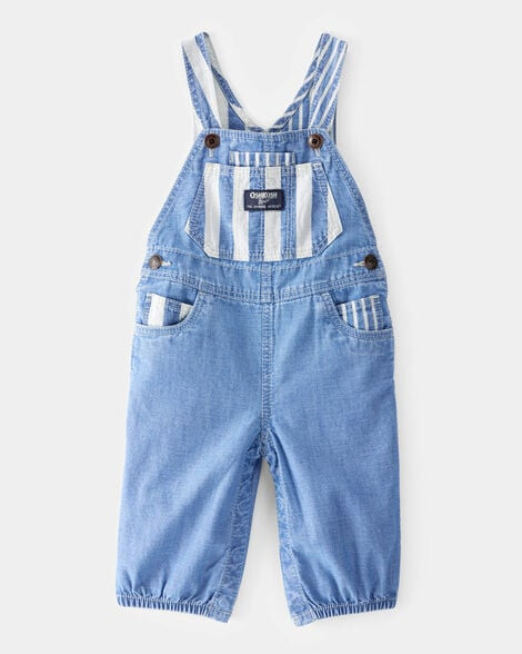 Baby Neutral Vintage Inspired Striped Chambray Overalls - Blue Wash | Carter's Inc