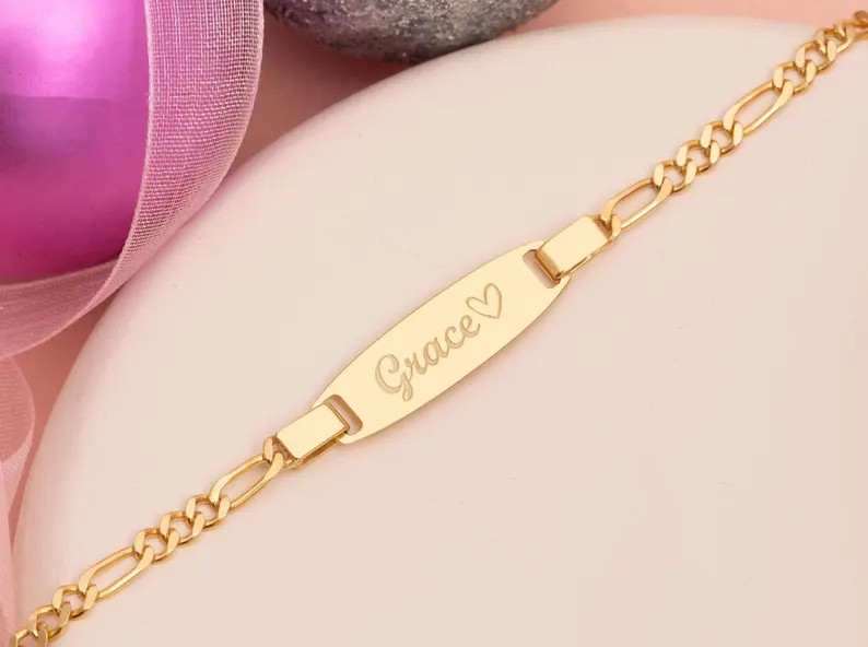 14k Solid Gold Baby Name Bracelet , Baby Id Bracelet , Custom Baby Bracelet , Gold Baby Bracelet ... | Etsy (US)
