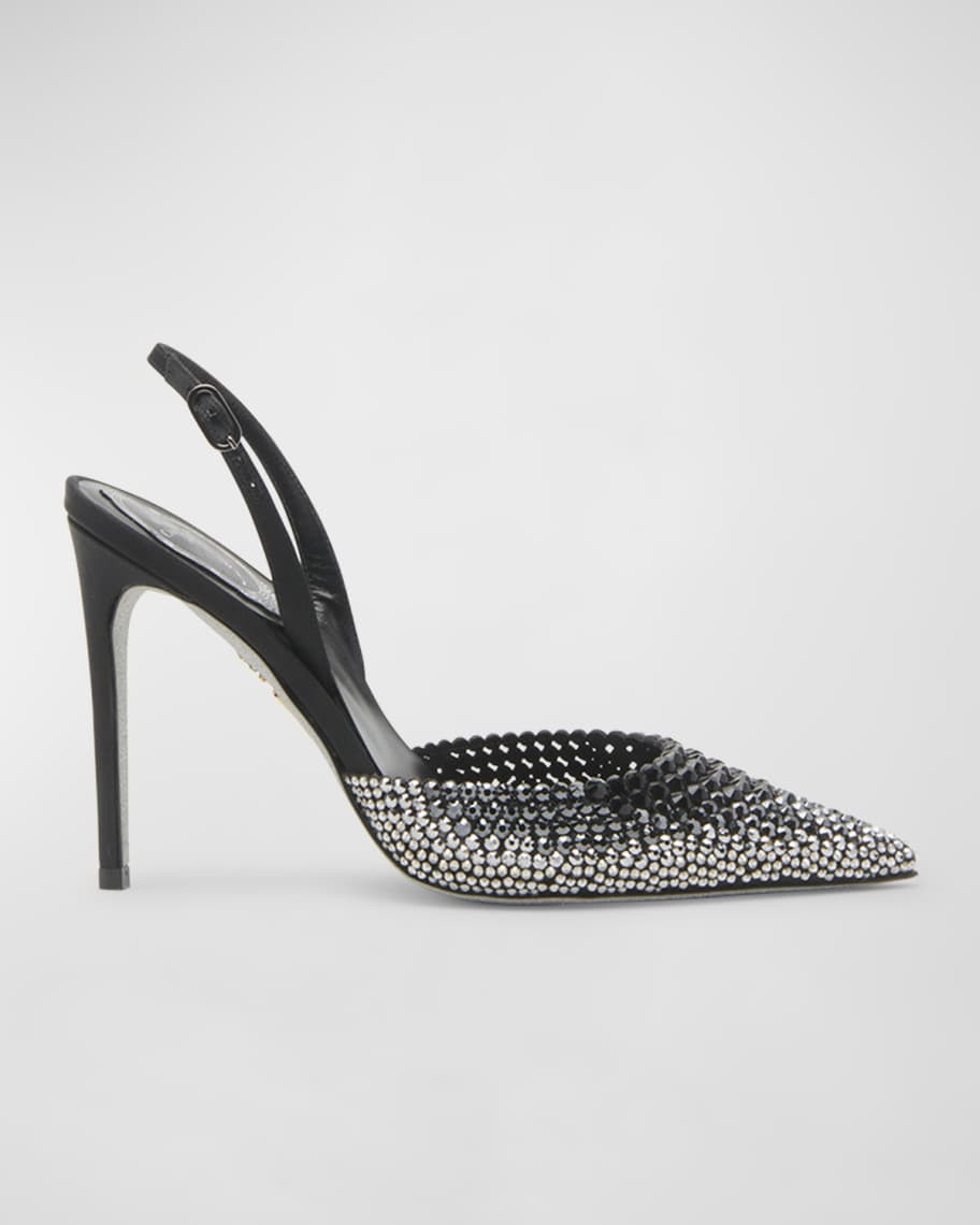 Rene Caovilla Crystal Satin Slingback Pumps | Neiman Marcus