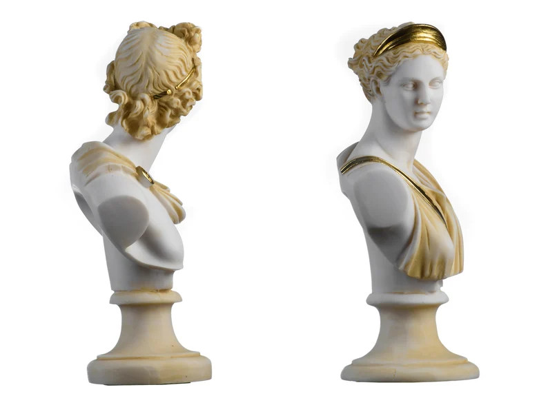 Set 2 busts artemis diana and apollo greek statues figurine gods alabaster gold | Etsy (US)