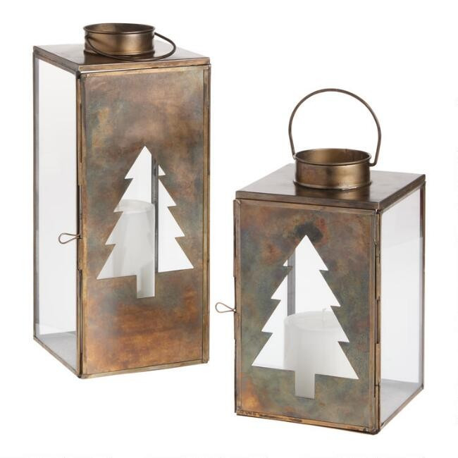 Antique Gold Tree Cutout Holiday Lantern | World Market