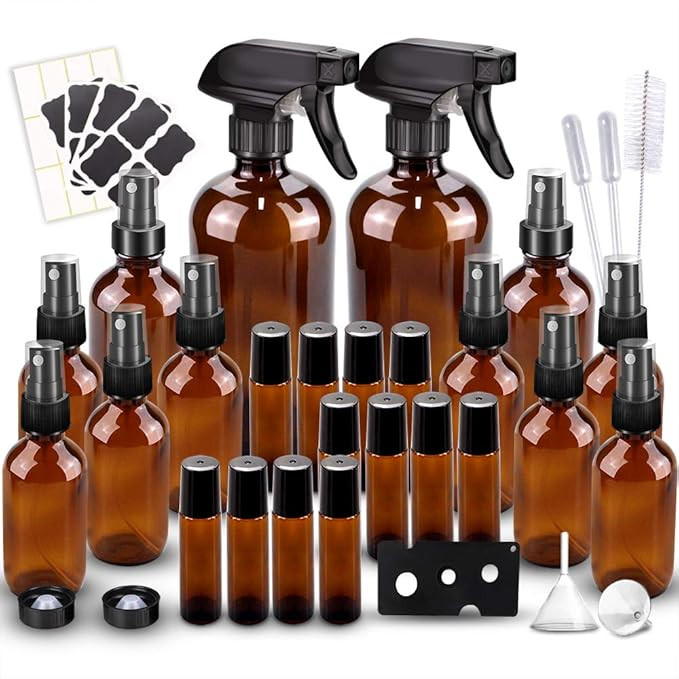 Glass Spray Bottles Kits, BonyTek Empty 12 10 ml Roller Bottles, 12 Amber Essential Oil Bottle(2 ... | Amazon (US)