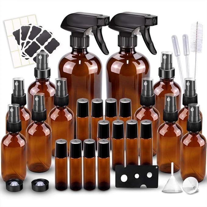 Glass Spray Bottles Kits, BonyTek Empty 12 10 ml Roller Bottles, 12 Amber Essential Oil Bottle(2 ... | Amazon (US)