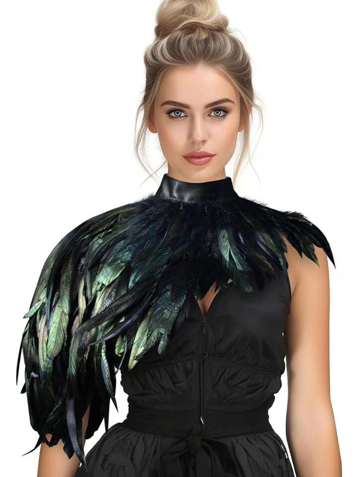 Feather Cape Shawl Costume Black  Wings Collar Adult Crow  Neck | SHEIN