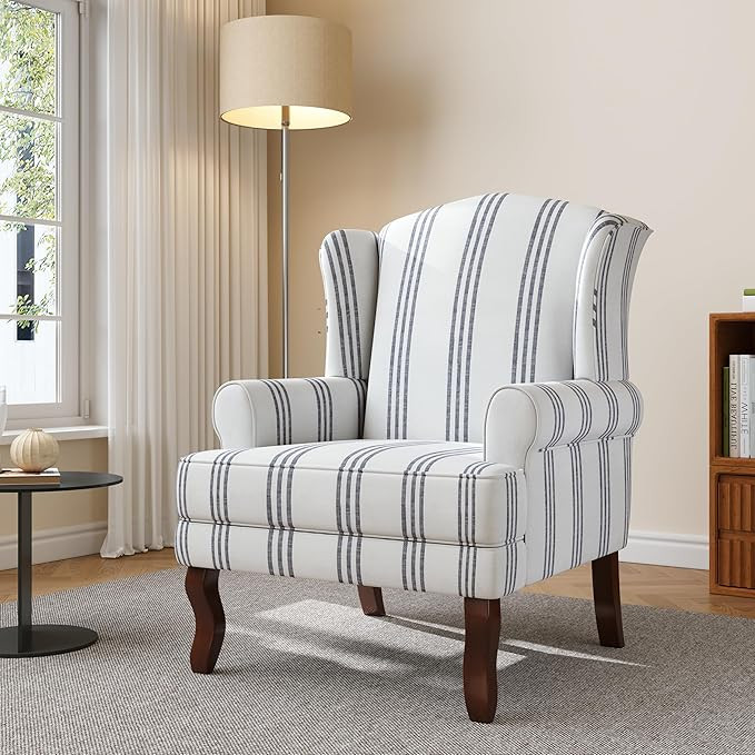 UIXE High Back Accent Chair, Upholstered Armchair in Fabric with Solid Wood Legs, Retro Arm Chair... | Amazon (US)