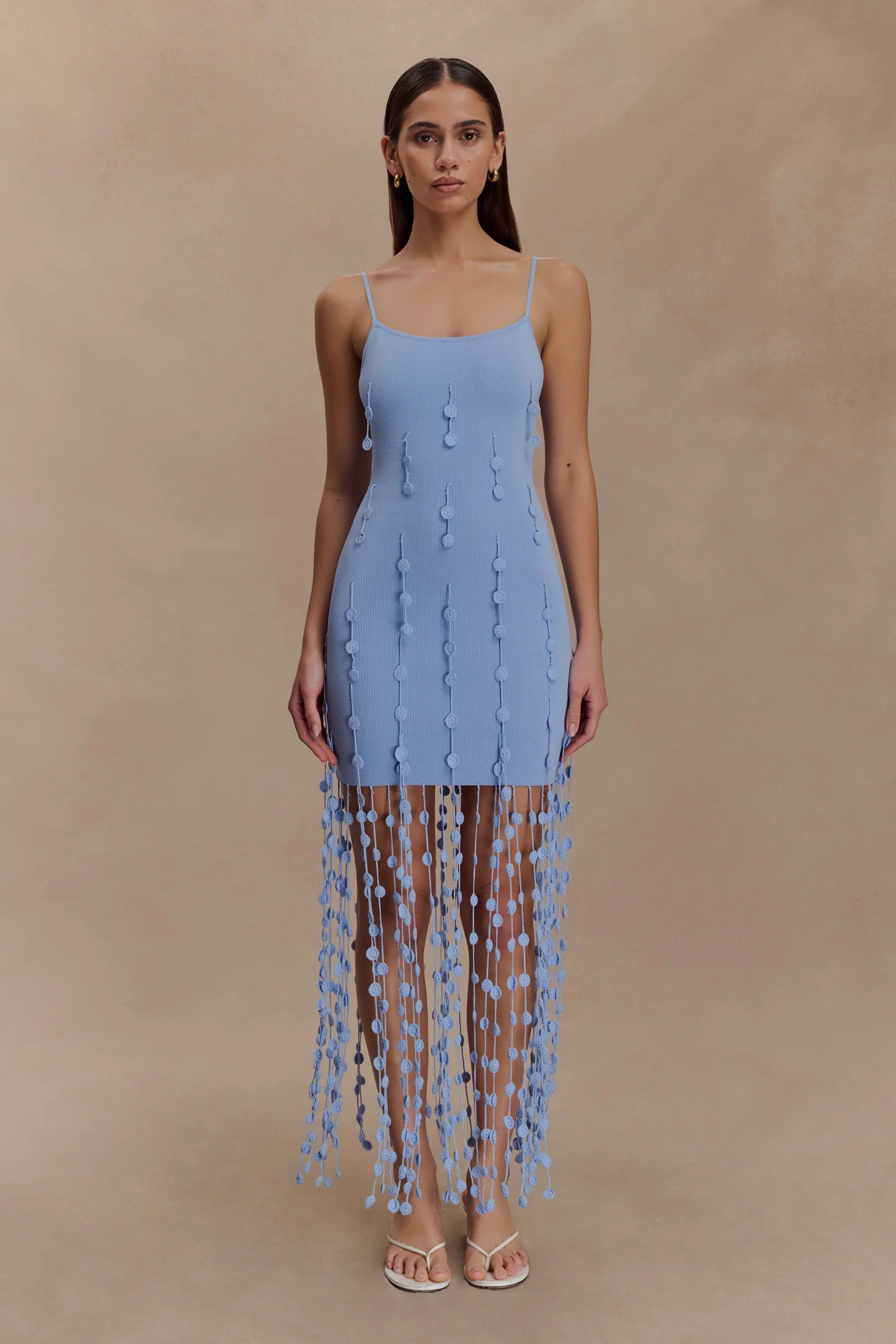 Hand Knit Flower Mini Dress - Blue | MESHKI US