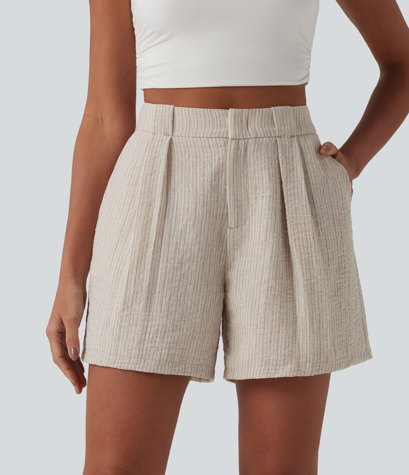 Women\u2019s High Waisted Casual Linen-Feel Baggy Shorts with Pockets - Halara | HALARA