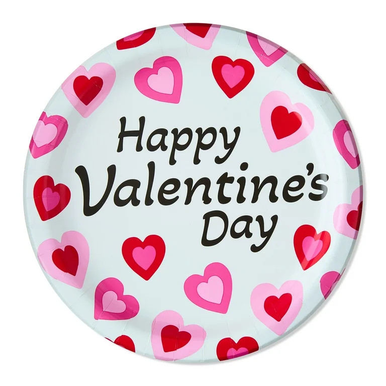 Disposable Paper Plates, 9", Red and Pink Hearts, 8 Count, Valentine's Day by Way To Celebrate | Walmart (US)