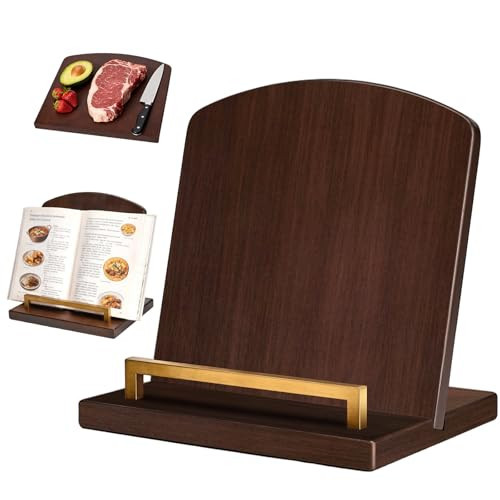 Beautiful Cookbook Stand with Removable Cutting Board,2 in 1 Bamboo Recipe Book Holder,Charcuterie Board & Kitchen Serving Tray,Durable Cook Book Holder Stand Easily Keeps Cook or Recipe Books Open | Amazon (US)