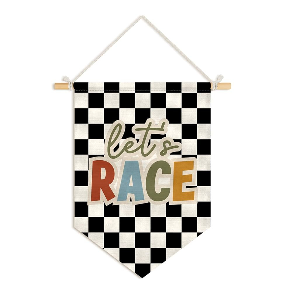 Wheatwin Toddler Boys Room Decor, Race Car Playroom Wall Decor for Kids Nursery Bedroom, Let's Ra... | Amazon (US)