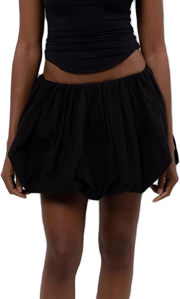 Women Y2K Solid Color Pleated Bubble Mini Skirt | Amazon (US)