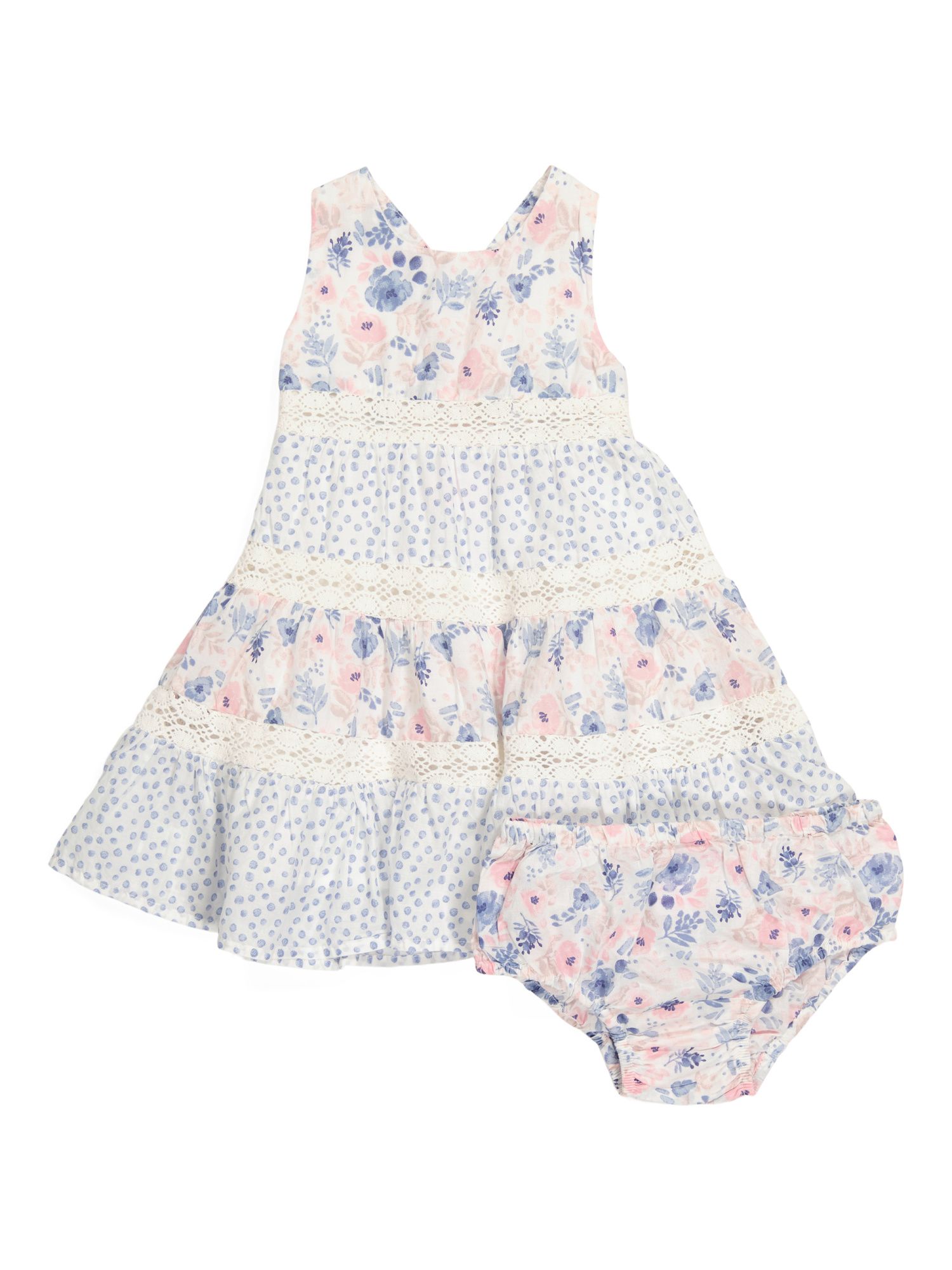 Infant Girls Criss Cross Tiered Dress With Bloomers | TJ Maxx