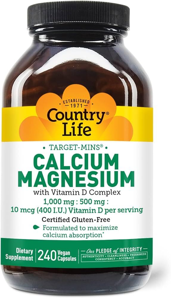 Amazon.com: Country Life Target-Mins Calcium Magnesium with Vitamin D-Complex, 1000mg/500mg/10mcg... | Amazon (US)