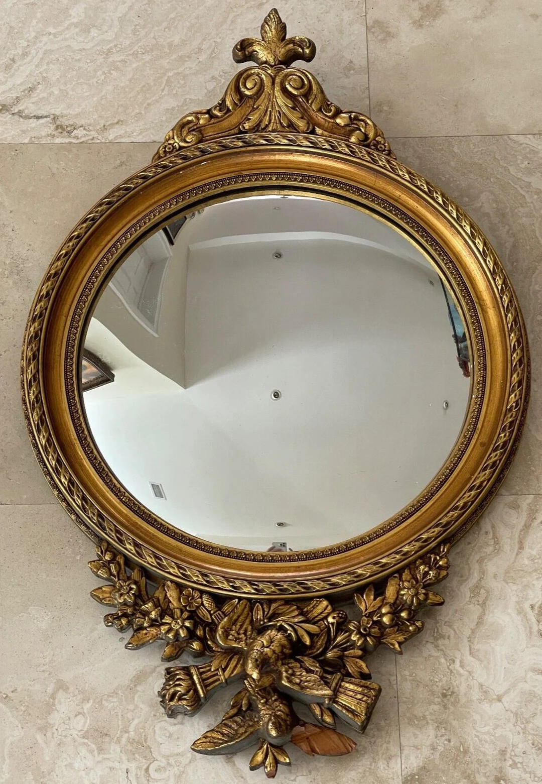 Antique Carved Gilt Wood Birds Framed Convex Round Wall Mirror 34 H X 22 W - Etsy | Etsy (US)