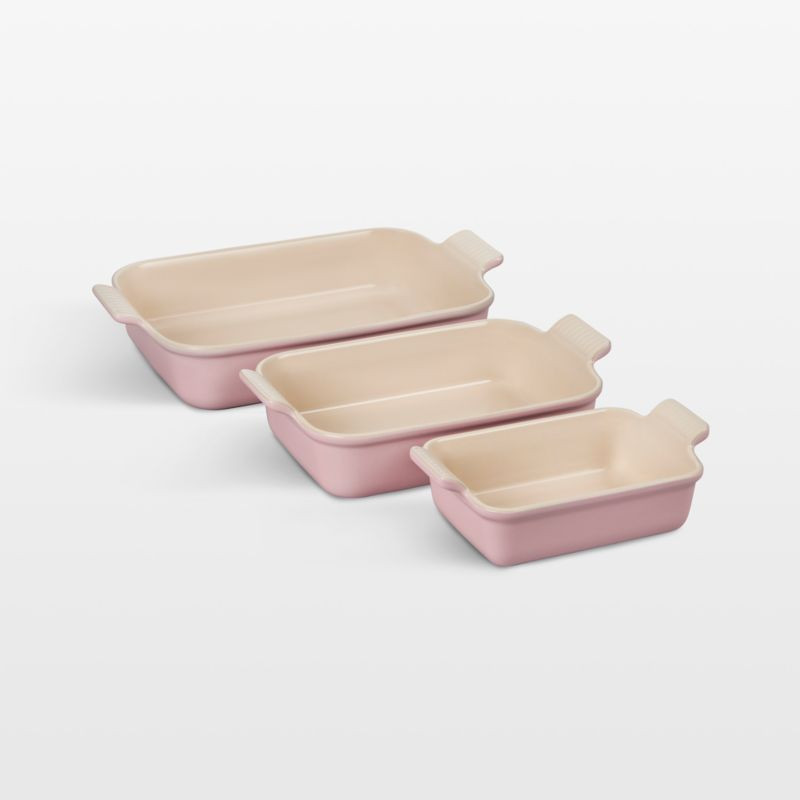 Le Creuset Heritage Chiffon Pink Rectangular Dishes, Set of 3 + Reviews | Crate & Barrel | Crate & Barrel