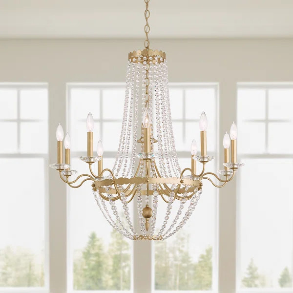 Early American 10 - Light Candle Style Empire Chandelier with Crystal Accents | Wayfair North America