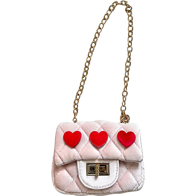 Velvet Purse With Heart Patches, Pink | Maisonette