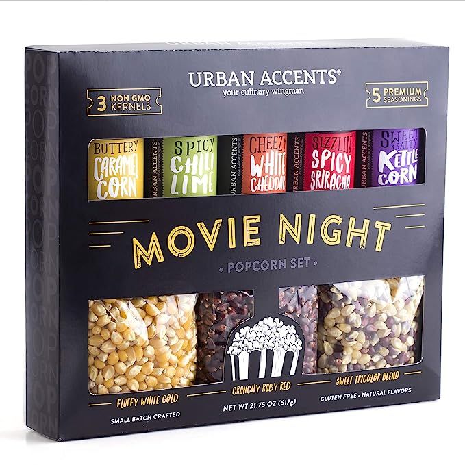 Urban Accents MOVIE NIGHT™ Popcorn Kernels and Popcorn Seasoning Pack (set of 8) - 3 Non-GMO Po... | Amazon (US)