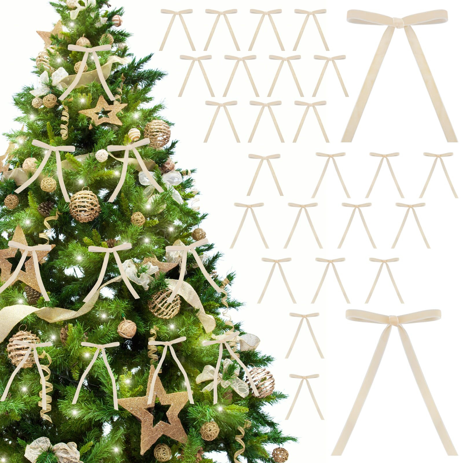 26 PCS Velvet Bows for Christmas Tree, Rustic Craft Gift Velvet Ribbon Flocked Bows for Wreaths, ... | Amazon (US)