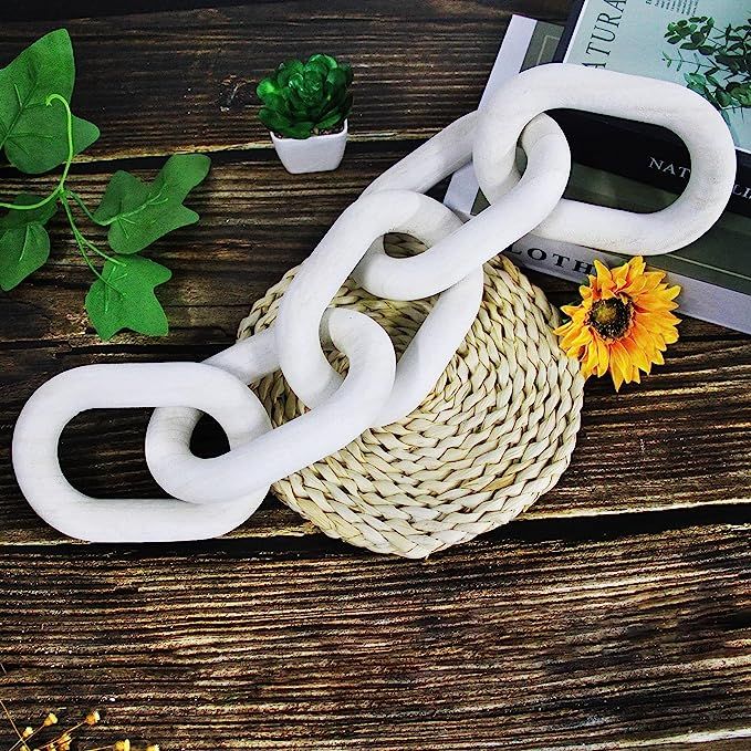 Decorative Wood Chain Link Decorations for Home Boho Hand Carved Modern Farmhouse Aesthetic Wo... | Amazon (US)