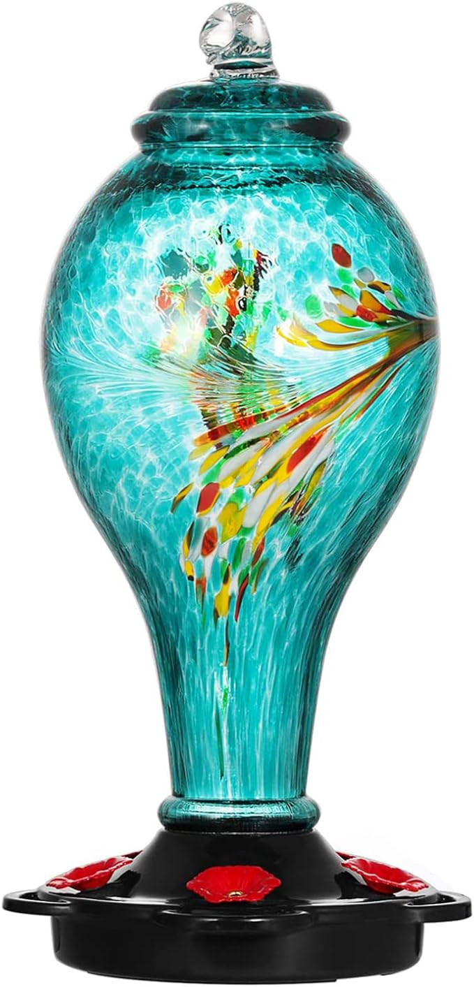 LUJII Hummingbird Feeder, Hand Blown Glass Hummingbird Feeder, Never Fade, 36 Fluid Ounces, 5 Fee... | Amazon (US)
