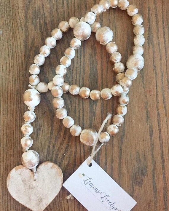 Decorative White and Gold Wooden Bead Rosary with Heart -FREE SHIPPING | Etsy (US)