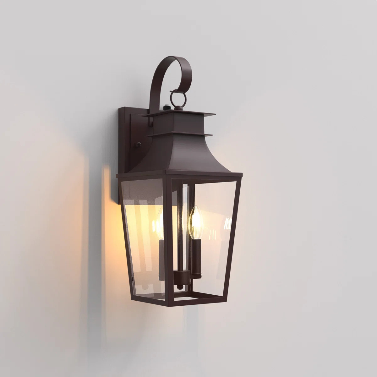 Amla 2 - Light 20''H Oil Rubbed Bronze Iron Clear Tempered Glass Outdoor Wall Lantern With Dusk T... | Wayfair North America