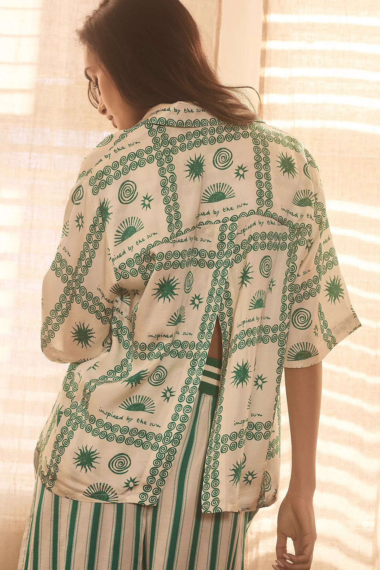 Agathe Marty Short-Sleeve Silky Buttondown Top | Anthropologie (US)